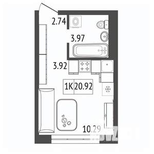 1-к квартира, строящийся дом, 21м2, 6/17 этаж