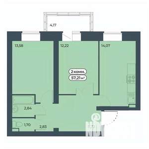 2-к квартира, строящийся дом, 57м2, 7/9 этаж
