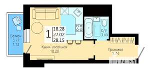Студия квартира, строящийся дом, 28м2, 11/25 этаж