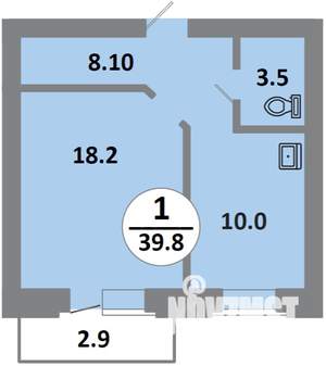 1-к квартира, строящийся дом, 40м2, 13/14 этаж