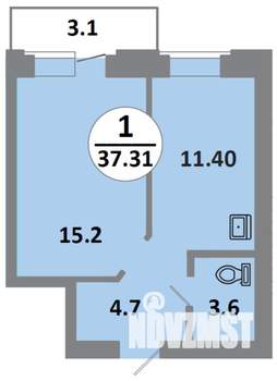 1-к квартира, строящийся дом, 35м2, 2/14 этаж