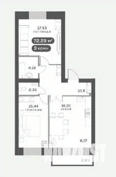 3-к квартира, вторичка, 72м2, 8/15 этаж
