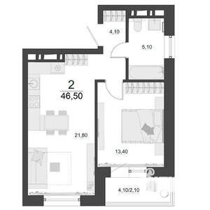 2-к квартира, строящийся дом, 47м2, 13/23 этаж