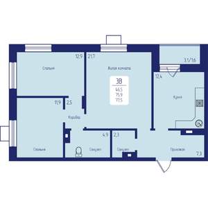 3-к квартира, вторичка, 78м2, 7/12 этаж