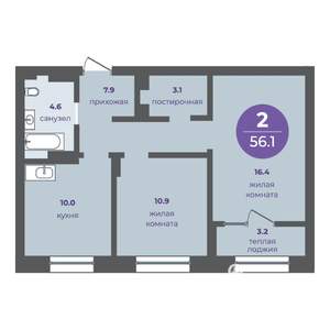 2-к квартира, вторичка, 53м2, 2/17 этаж