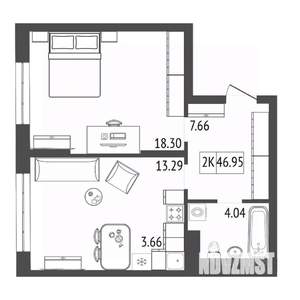 2-к квартира, вторичка, 47м2, 11/17 этаж