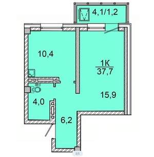1-к квартира, строящийся дом, 38м2, 8/24 этаж