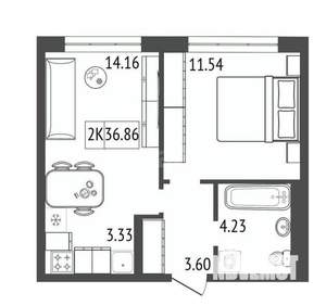 2-к квартира, вторичка, 37м2, 8/17 этаж