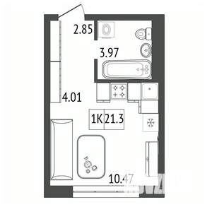 1-к квартира, строящийся дом, 21м2, 13/17 этаж
