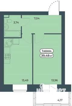 1-к квартира, вторичка, 39м2, 2/9 этаж