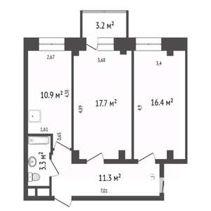 2-к квартира, вторичка, 60м2, 9/9 этаж