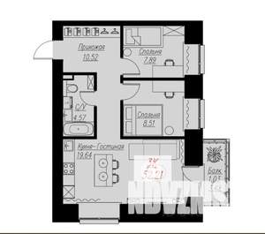 3-к квартира, строящийся дом, 52м2, 11/17 этаж