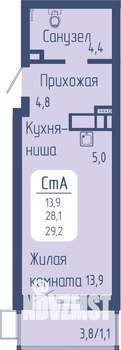 Студия квартира, строящийся дом, 29м2, 8/21 этаж
