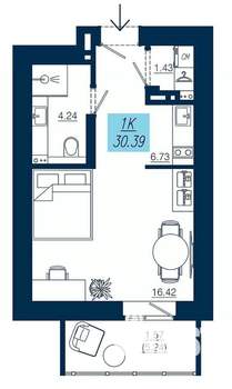 1-к квартира, вторичка, 30м2, 3/19 этаж