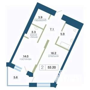 2-к квартира, вторичка, 53м2, 16/24 этаж