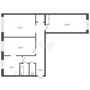 3-к квартира, вторичка, 59м2, 1/5 этаж