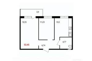 2-к квартира, вторичка, 52м2, 15/18 этаж