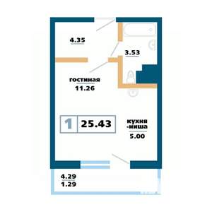 1-к квартира, строящийся дом, 25м2, 10/17 этаж