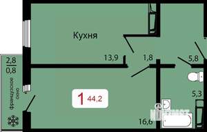 1-к квартира, строящийся дом, 44м2, 7/17 этаж