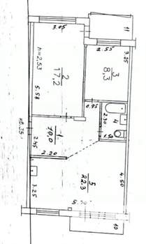 3-к квартира, вторичка, 59м2, 2/5 этаж