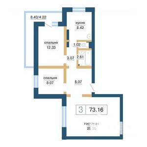 3-к квартира, вторичка, 73м2, 2/17 этаж
