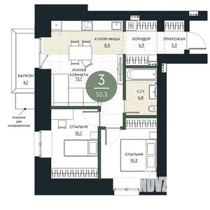 3-к квартира, вторичка, 55м2, 12/16 этаж