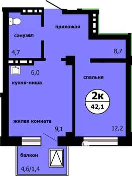 2-к квартира, сданный дом, 41м2, 3/19 этаж