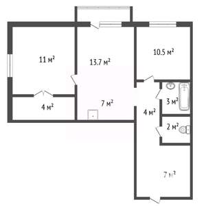 3-к квартира, вторичка, 64м2, 9/17 этаж