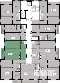 2-к квартира, строящийся дом, 57м2, 16/17 этаж