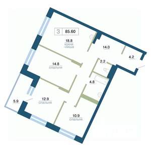 3-к квартира, вторичка, 86м2, 6/24 этаж