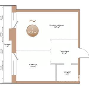 1-к квартира, строящийся дом, 50м2, 5/24 этаж