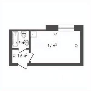 1-к квартира, вторичка, 16м2, 2/9 этаж