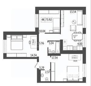 4-к квартира, вторичка, 74м2, 6/17 этаж
