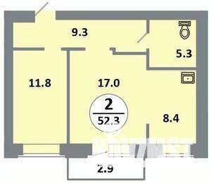 2-к квартира, вторичка, 52м2, 7/14 этаж
