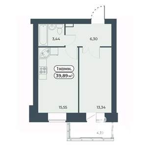 1-к квартира, строящийся дом, 40м2, 1/9 этаж