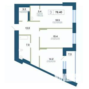 3-к квартира, вторичка, 78м2, 19/24 этаж