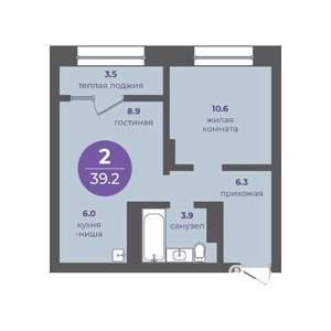 2-к квартира, вторичка, 39м2, 13/24 этаж