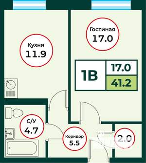 1-к квартира, строящийся дом, 41м2, 1/8 этаж
