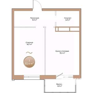 1-к квартира, вторичка, 52м2, 17/24 этаж