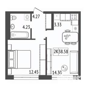 2-к квартира, вторичка, 39м2, 16/17 этаж