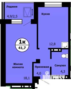 1-к квартира, строящийся дом, 41м2, 10/19 этаж