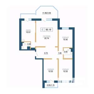 4-к квартира, строящийся дом, 93м2, 13/17 этаж