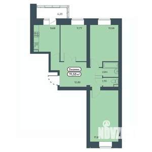 3-к квартира, строящийся дом, 72м2, 5/9 этаж