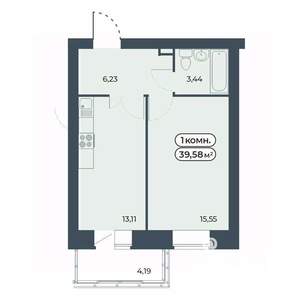 1-к квартира, строящийся дом, 40м2, 3/9 этаж