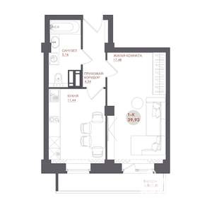 1-к квартира, строящийся дом, 40м2, 11/17 этаж
