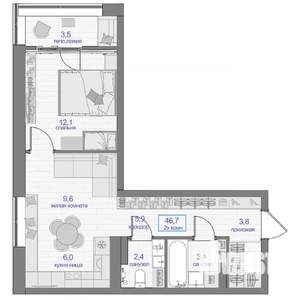 2-к квартира, вторичка, 47м2, 19/24 этаж