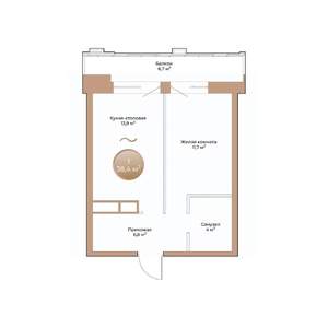 1-к квартира, вторичка, 38м2, 6/24 этаж