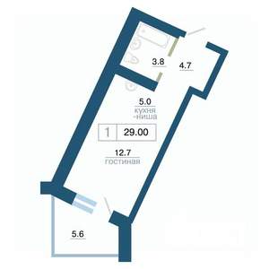1-к квартира, строящийся дом, 29м2, 12/24 этаж
