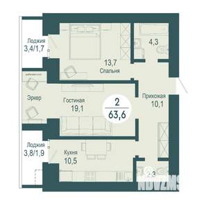 2-к квартира, строящийся дом, 64м2, 5/17 этаж