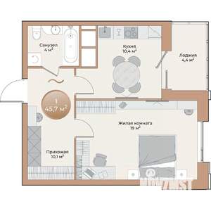 1-к квартира, вторичка, 46м2, 2/24 этаж